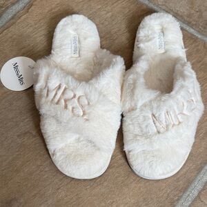 Fuzzy "MRS" Crossband Slippers for Soon-to-be & New Brides - Size 7.5 to 8.5